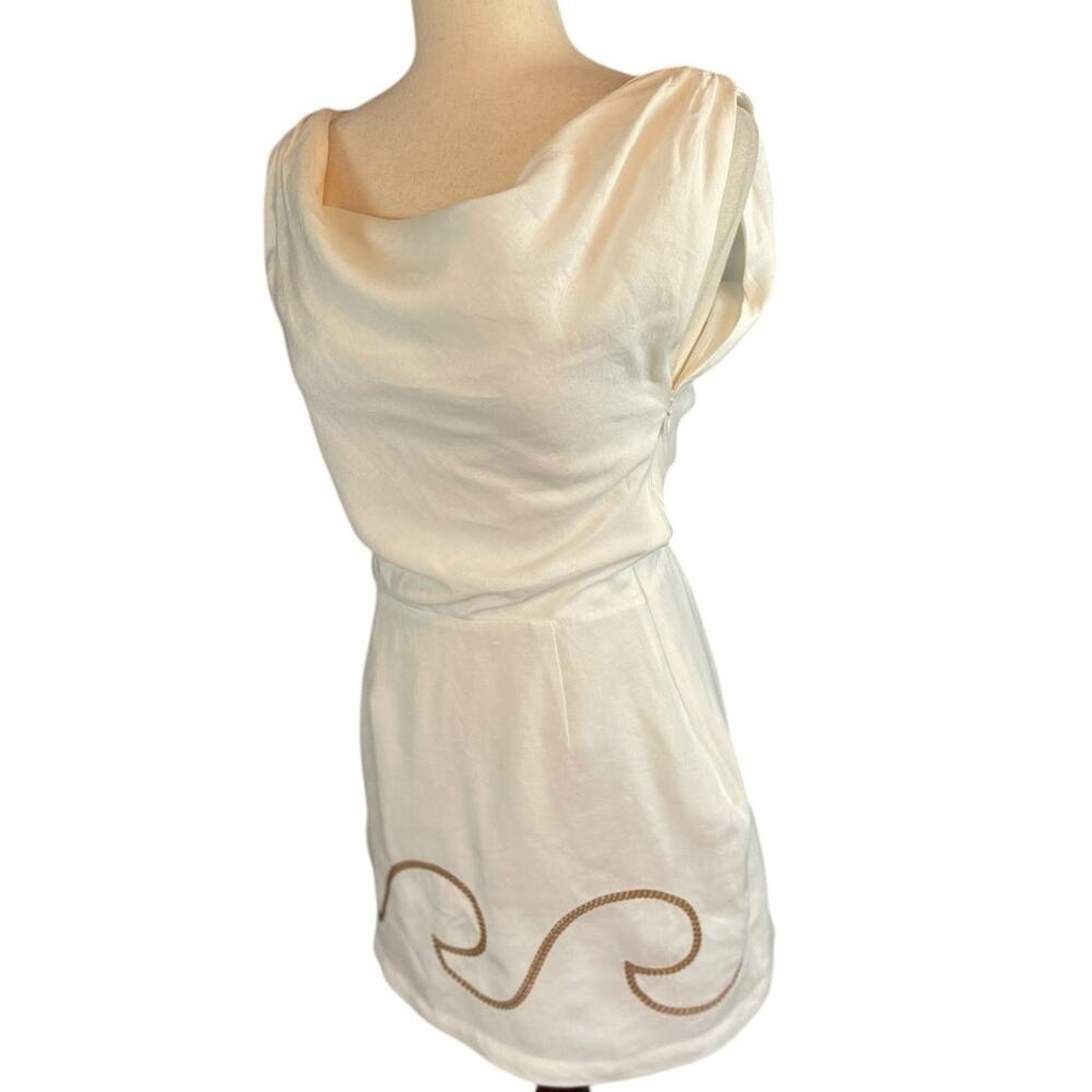 Mon Renn Fresco Embroidered Linen Blend Sleeveless Mini Dress White Tan XS - Picture 4 of 7